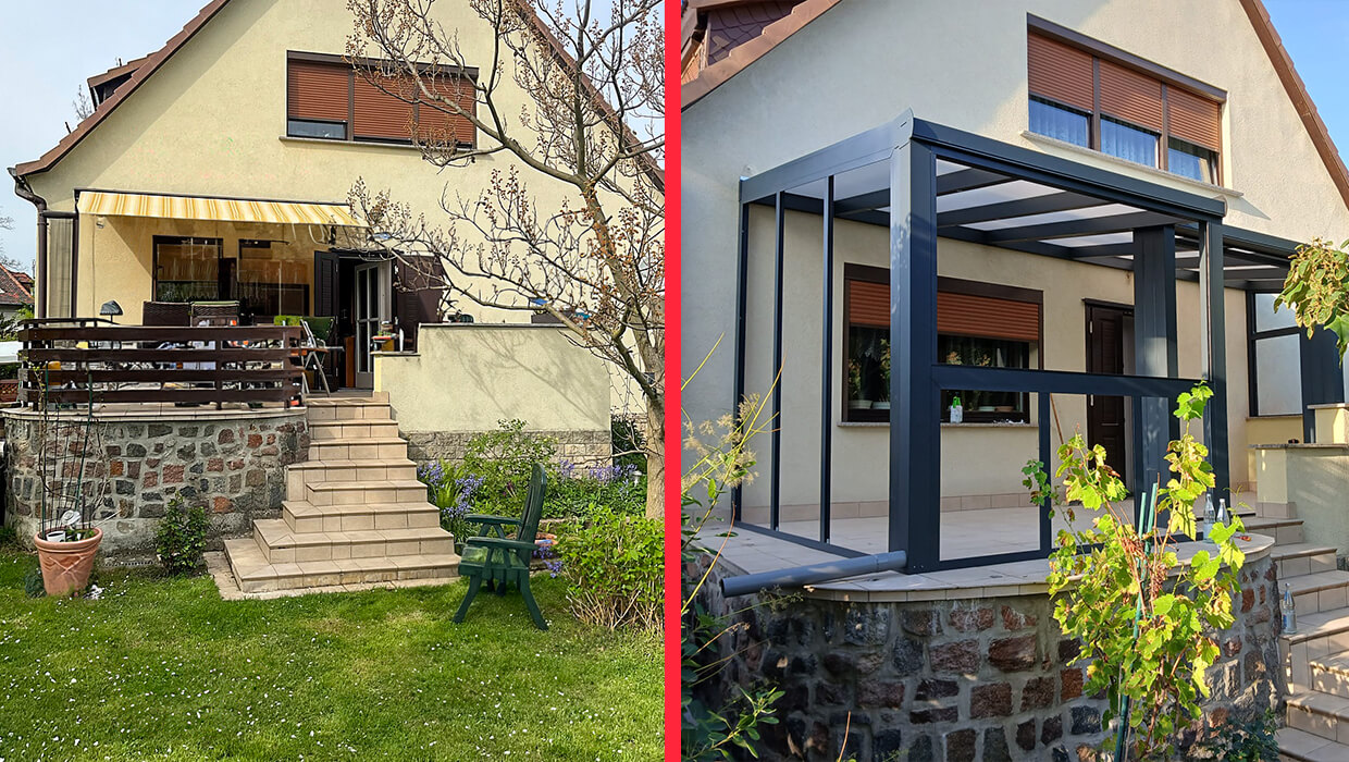 Terrassenüberdachung mit Ausbau zu einem Wintergarten in Halle