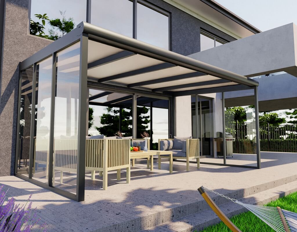 Terrassenüberdachung mit Seitenwand 3×5