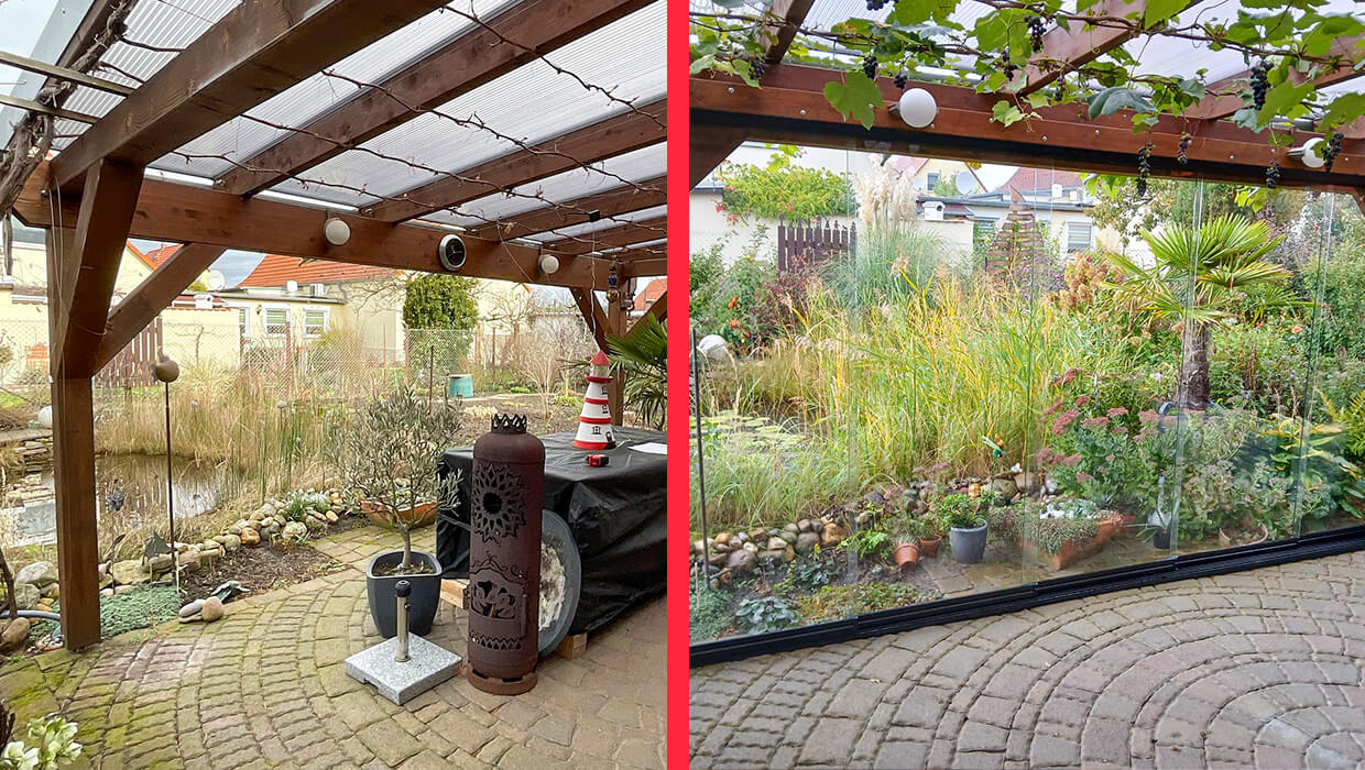 Schiebetür für Terrassenüberdachung in Geusa