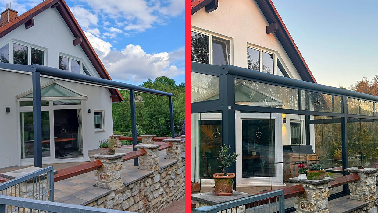 Schiebefenster in Gera samt einer Vollverglasung der Terrasse