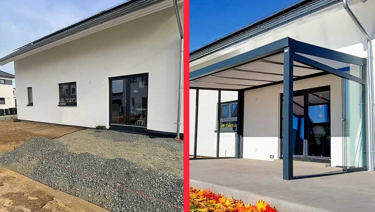 Montage der Terrassenüberdachung in Nossen